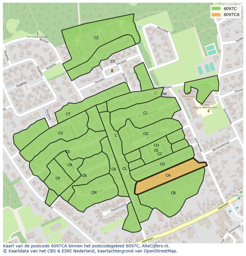 Afbeelding van het postcodegebied 6097 CA op de kaart.