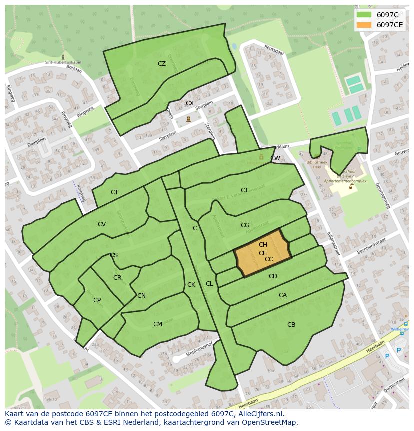 Afbeelding van het postcodegebied 6097 CE op de kaart.