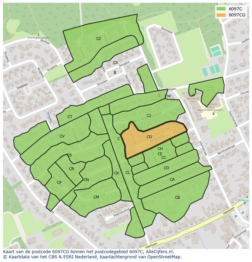 Afbeelding van het postcodegebied 6097 CG op de kaart.