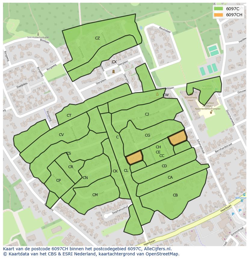 Afbeelding van het postcodegebied 6097 CH op de kaart.