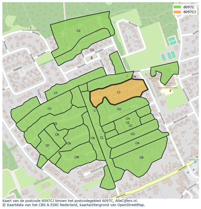 Afbeelding van het postcodegebied 6097 CJ op de kaart.
