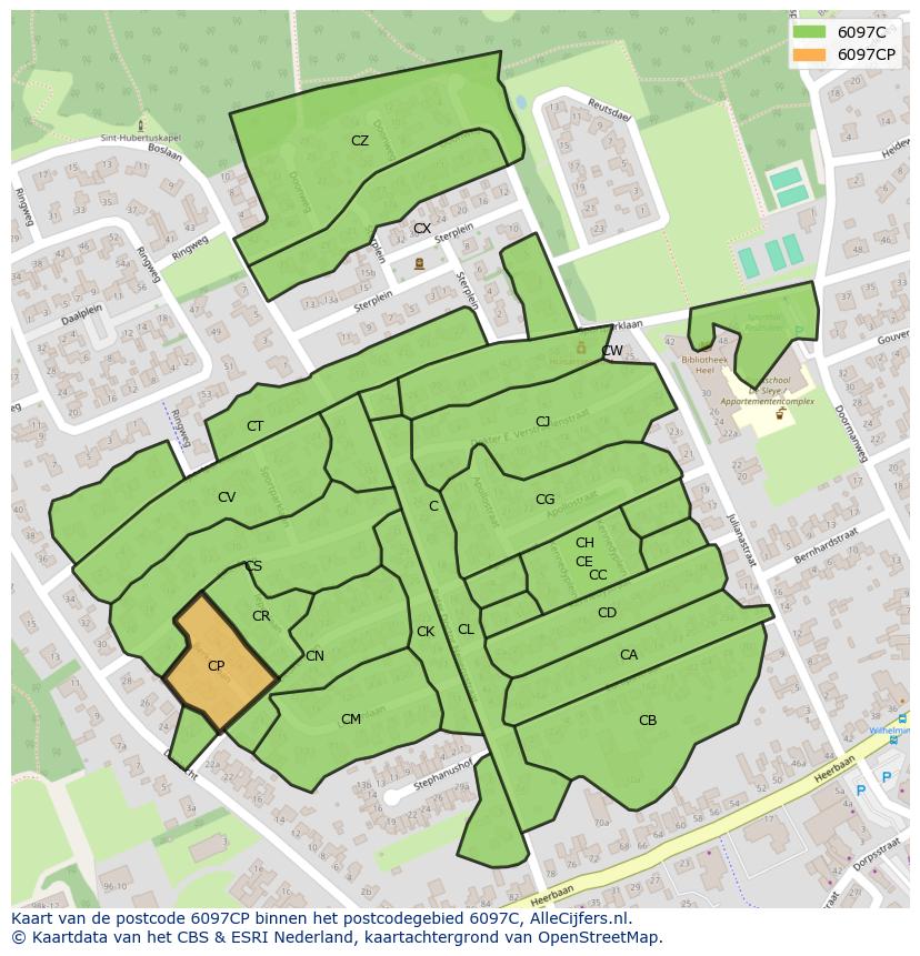 Afbeelding van het postcodegebied 6097 CP op de kaart.