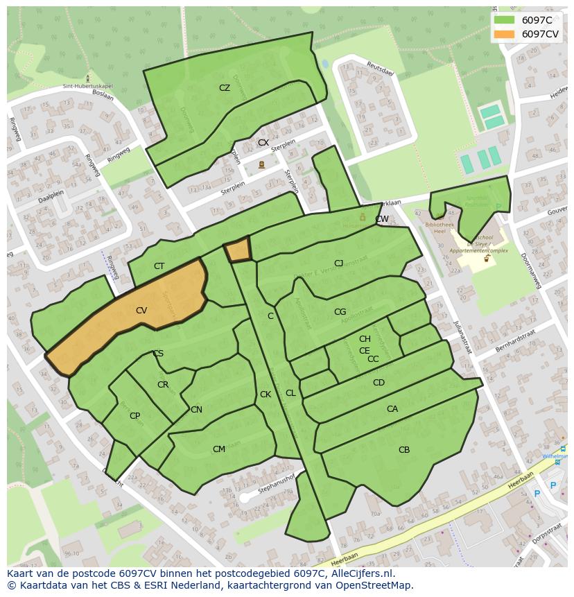 Afbeelding van het postcodegebied 6097 CV op de kaart.