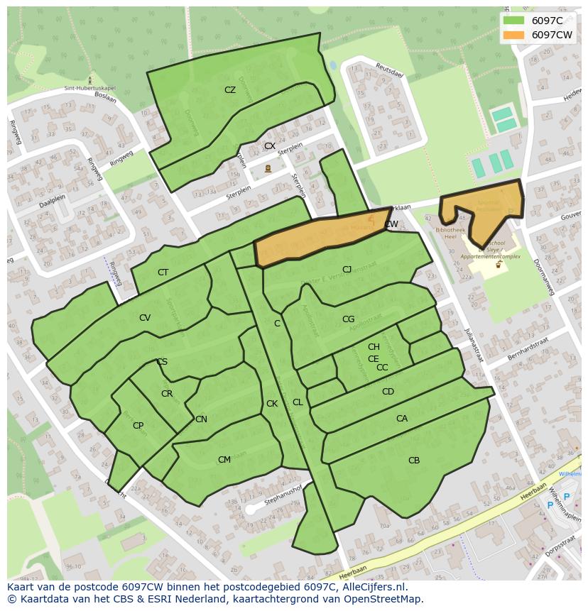 Afbeelding van het postcodegebied 6097 CW op de kaart.