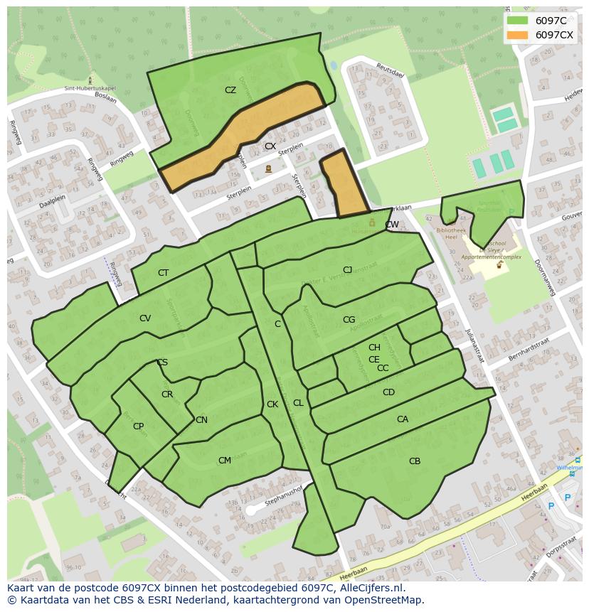 Afbeelding van het postcodegebied 6097 CX op de kaart.