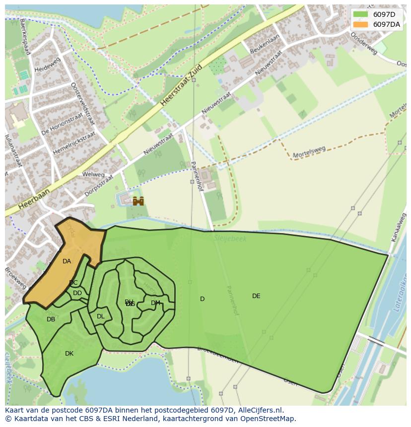 Afbeelding van het postcodegebied 6097 DA op de kaart.
