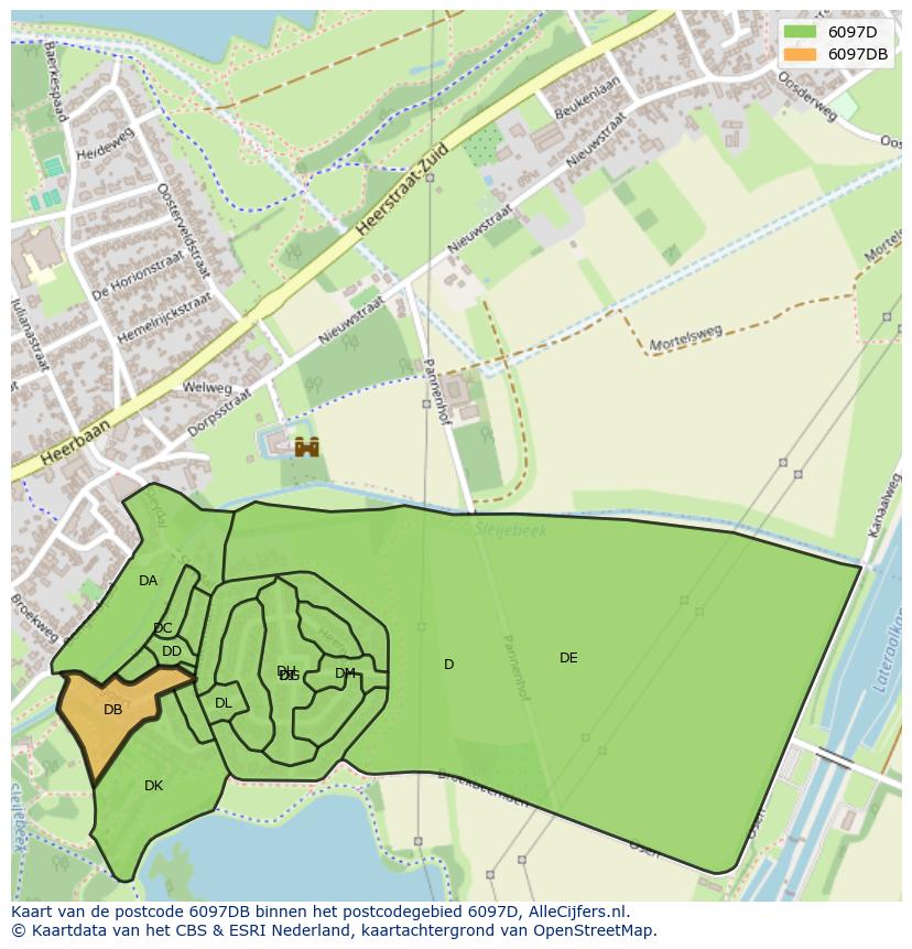 Afbeelding van het postcodegebied 6097 DB op de kaart.