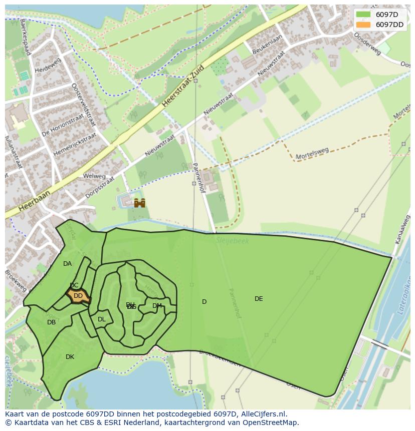Afbeelding van het postcodegebied 6097 DD op de kaart.