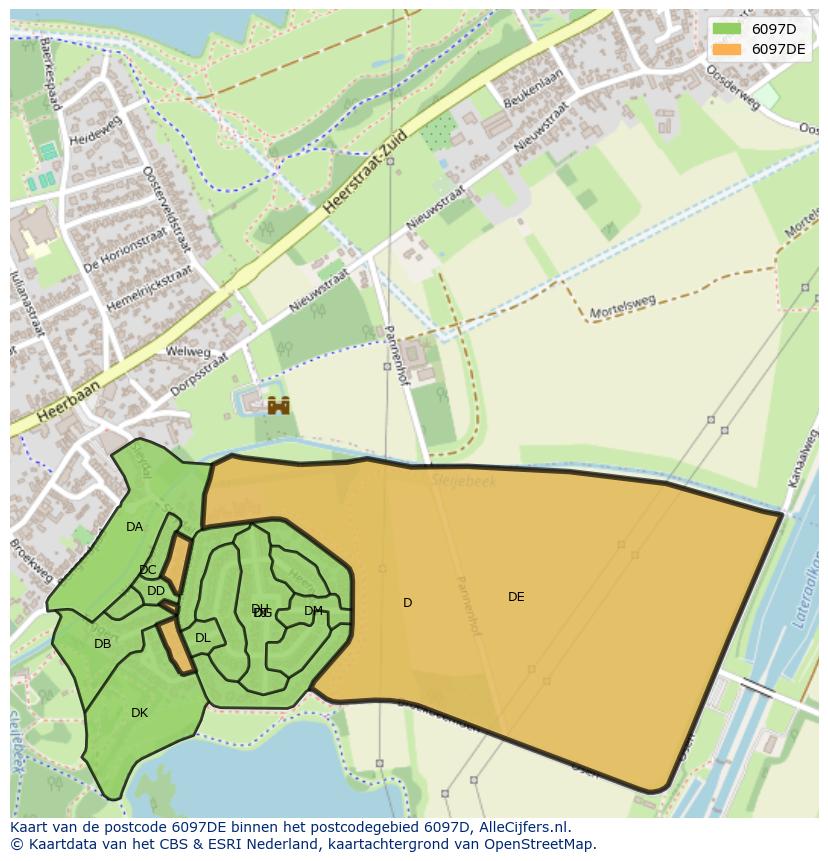 Afbeelding van het postcodegebied 6097 DE op de kaart.