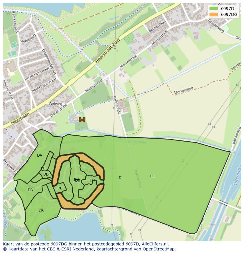 Afbeelding van het postcodegebied 6097 DG op de kaart.