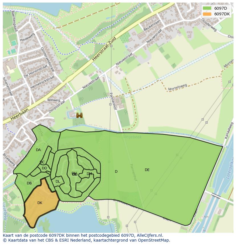 Afbeelding van het postcodegebied 6097 DK op de kaart.