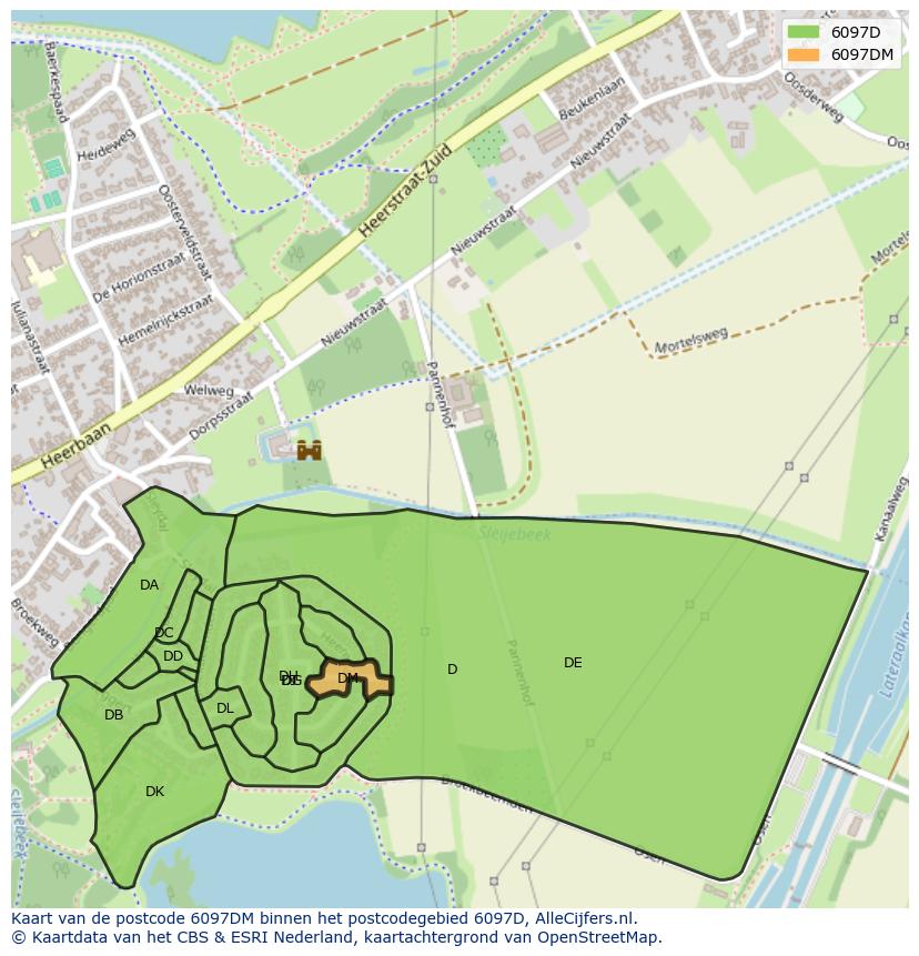 Afbeelding van het postcodegebied 6097 DM op de kaart.