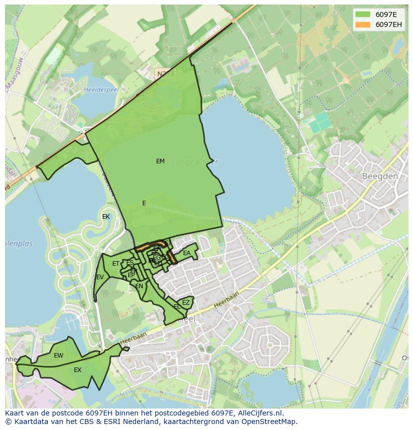 Afbeelding van het postcodegebied 6097 EH op de kaart.