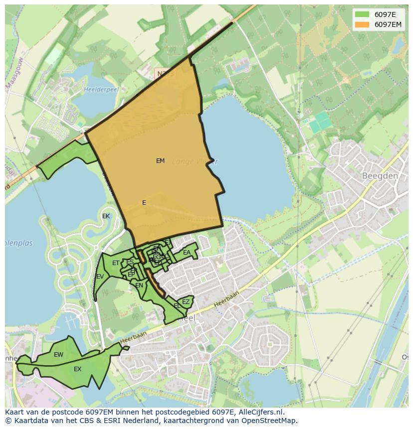 Afbeelding van het postcodegebied 6097 EM op de kaart.