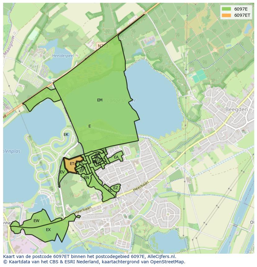 Afbeelding van het postcodegebied 6097 ET op de kaart.
