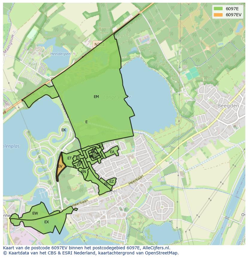 Afbeelding van het postcodegebied 6097 EV op de kaart.
