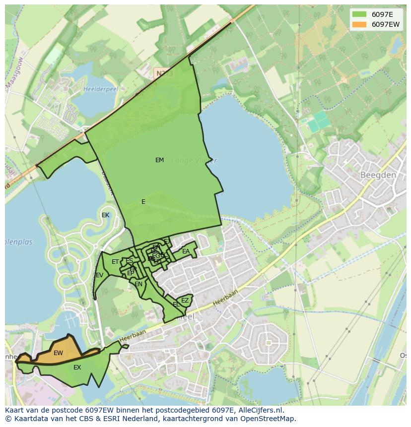 Afbeelding van het postcodegebied 6097 EW op de kaart.