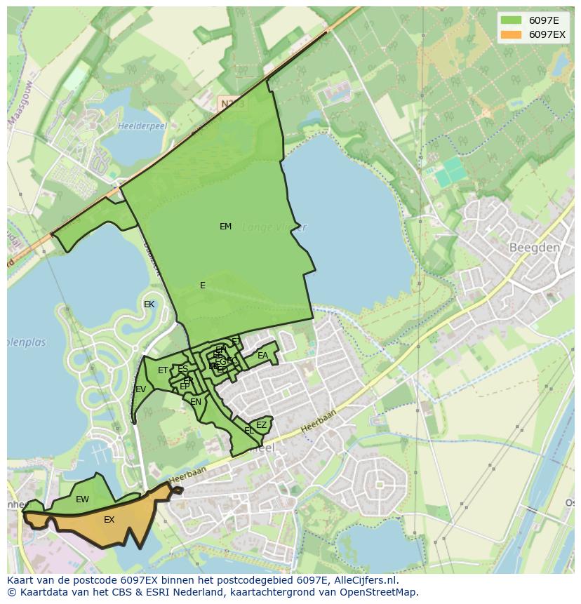 Afbeelding van het postcodegebied 6097 EX op de kaart.