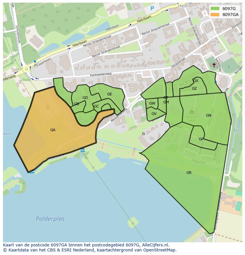 Afbeelding van het postcodegebied 6097 GA op de kaart.