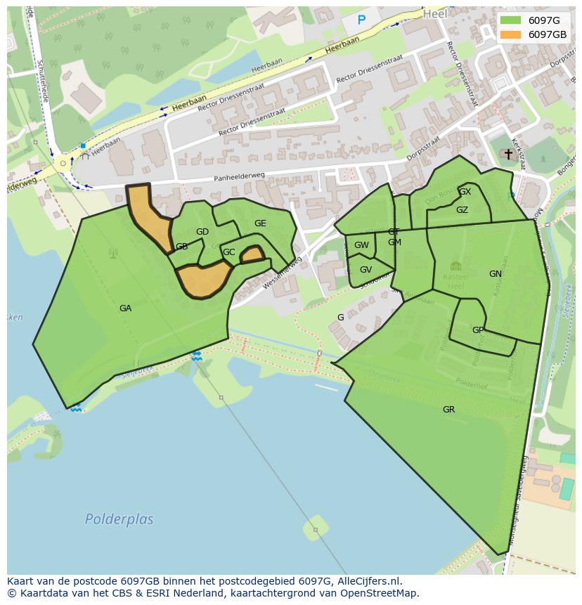 Afbeelding van het postcodegebied 6097 GB op de kaart.