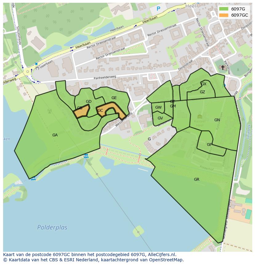Afbeelding van het postcodegebied 6097 GC op de kaart.