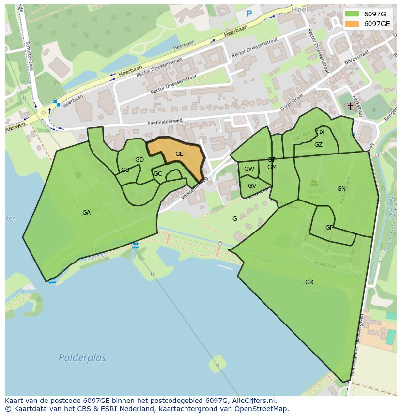 Afbeelding van het postcodegebied 6097 GE op de kaart.