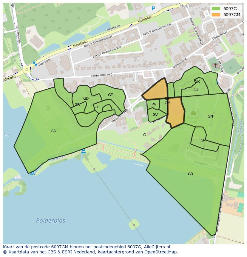 Afbeelding van het postcodegebied 6097 GM op de kaart.
