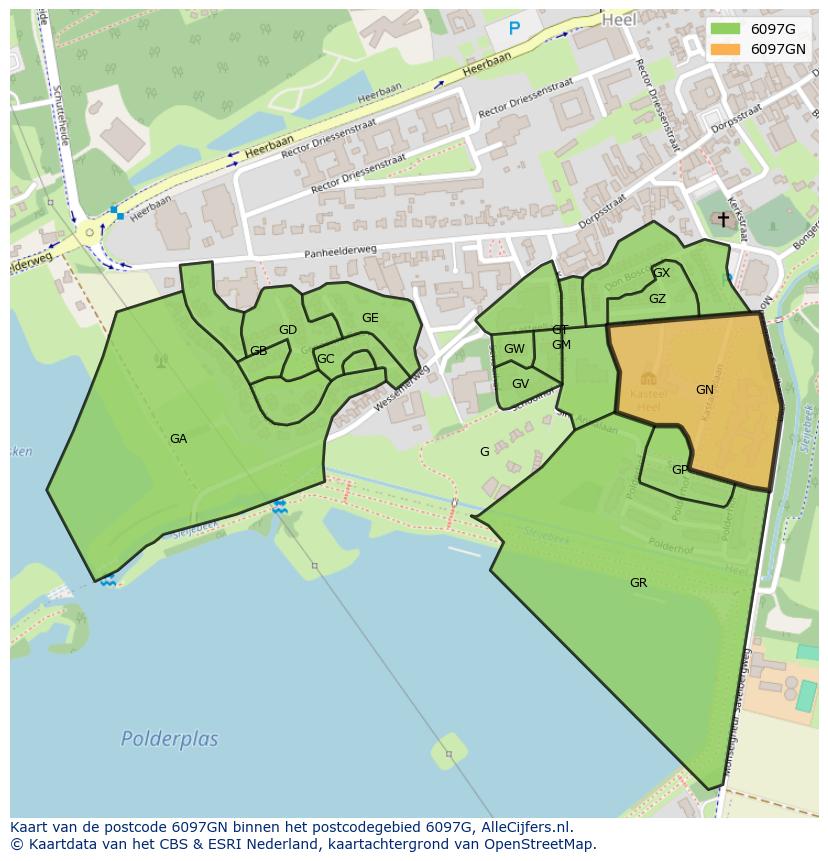 Afbeelding van het postcodegebied 6097 GN op de kaart.