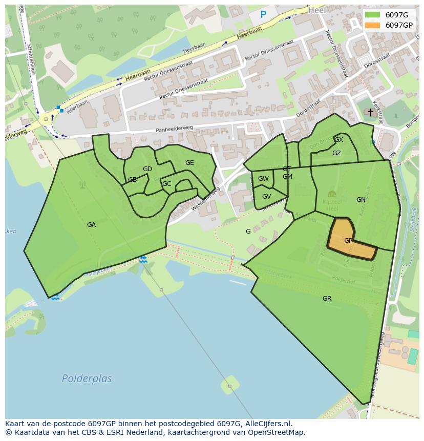 Afbeelding van het postcodegebied 6097 GP op de kaart.
