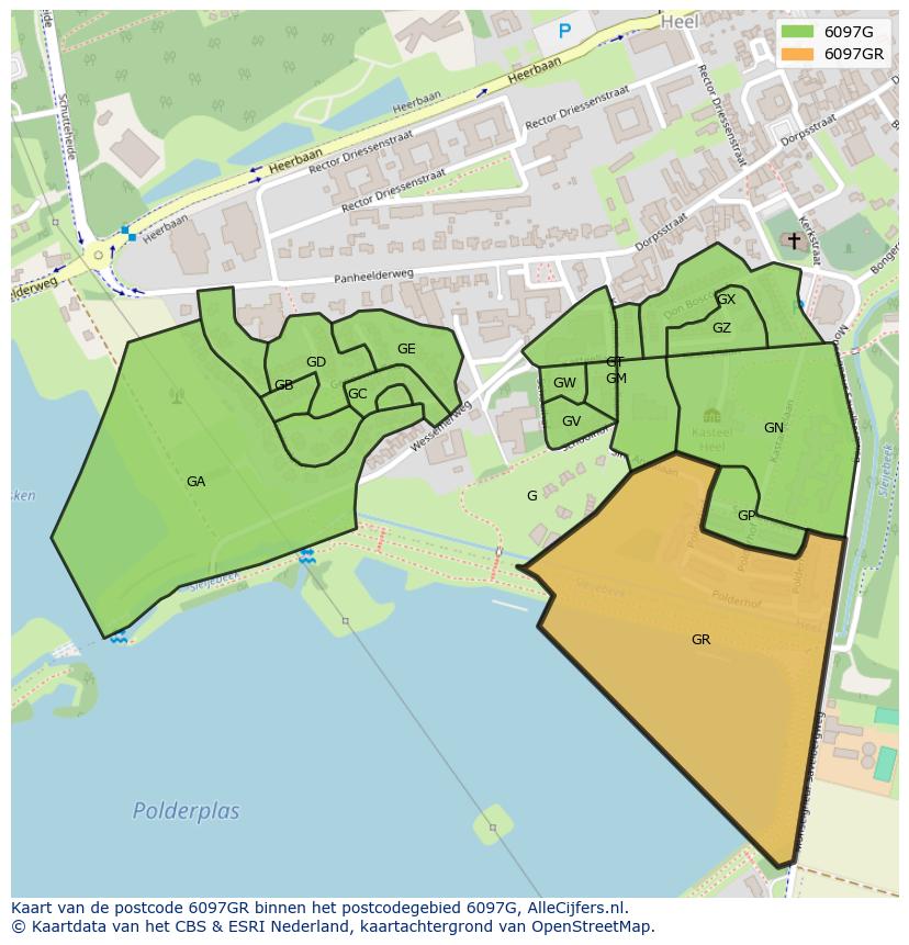 Afbeelding van het postcodegebied 6097 GR op de kaart.