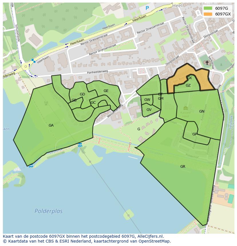 Afbeelding van het postcodegebied 6097 GX op de kaart.