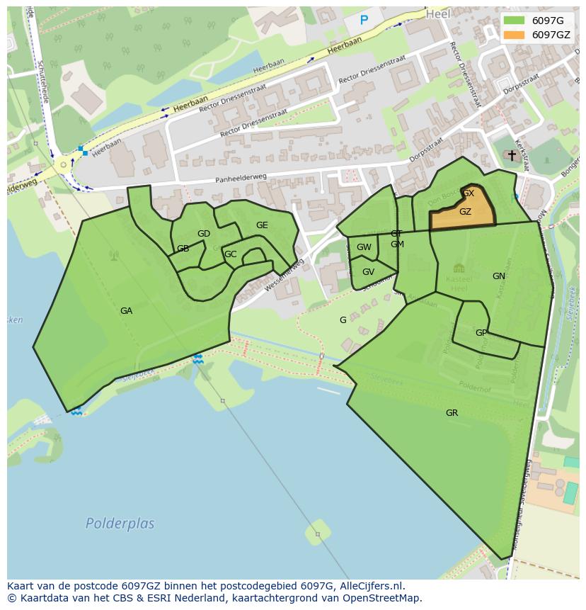 Afbeelding van het postcodegebied 6097 GZ op de kaart.