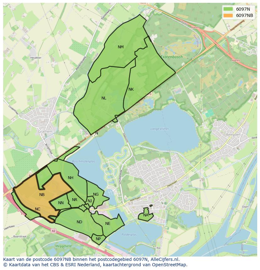 Afbeelding van het postcodegebied 6097 NB op de kaart.