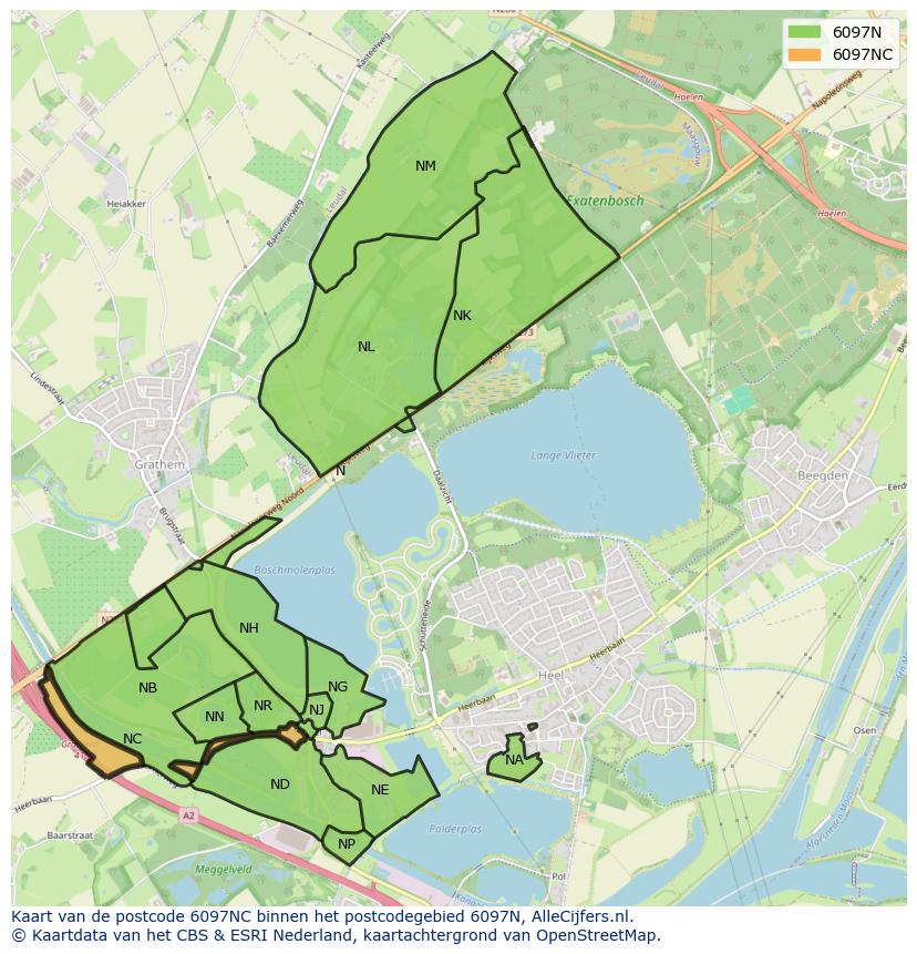 Afbeelding van het postcodegebied 6097 NC op de kaart.