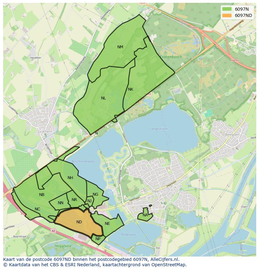 Afbeelding van het postcodegebied 6097 ND op de kaart.
