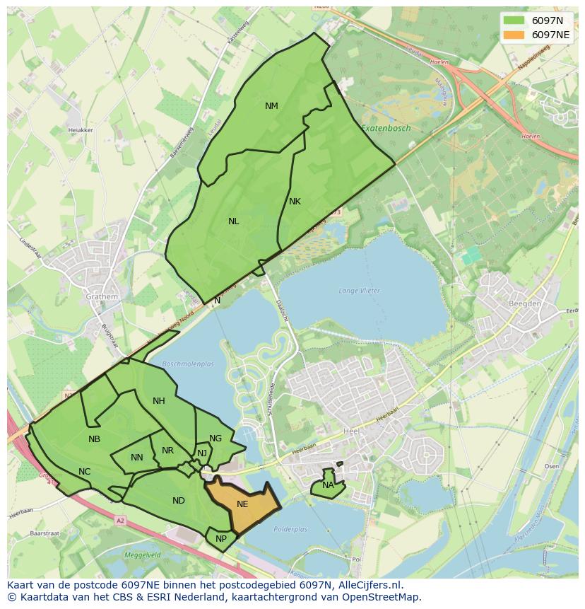 Afbeelding van het postcodegebied 6097 NE op de kaart.