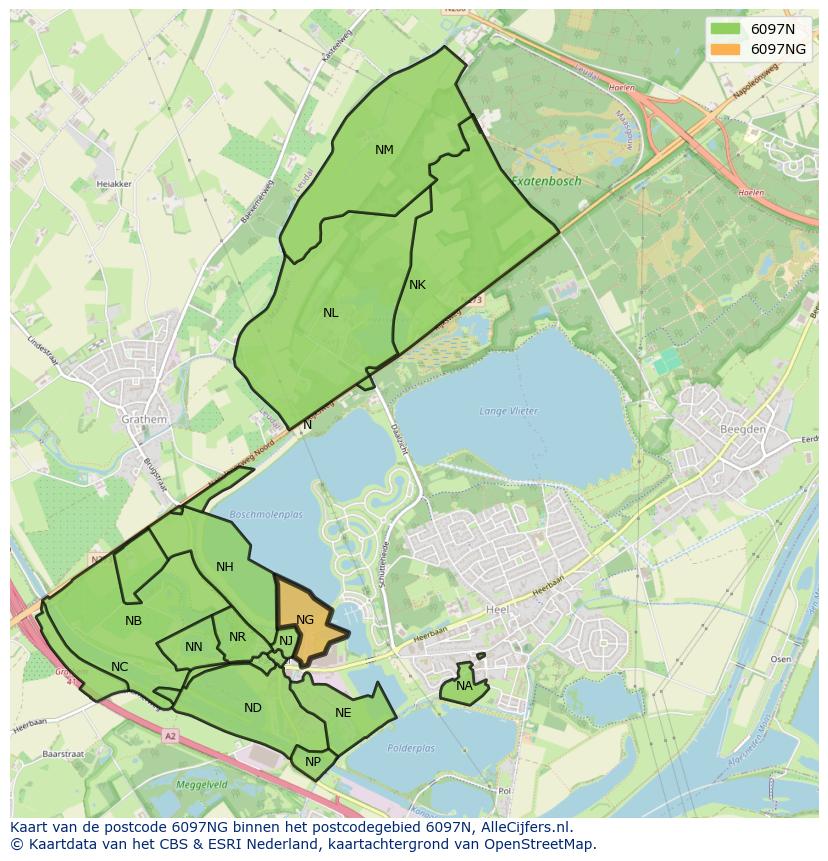 Afbeelding van het postcodegebied 6097 NG op de kaart.