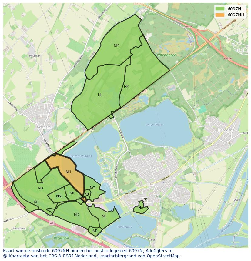 Afbeelding van het postcodegebied 6097 NH op de kaart.