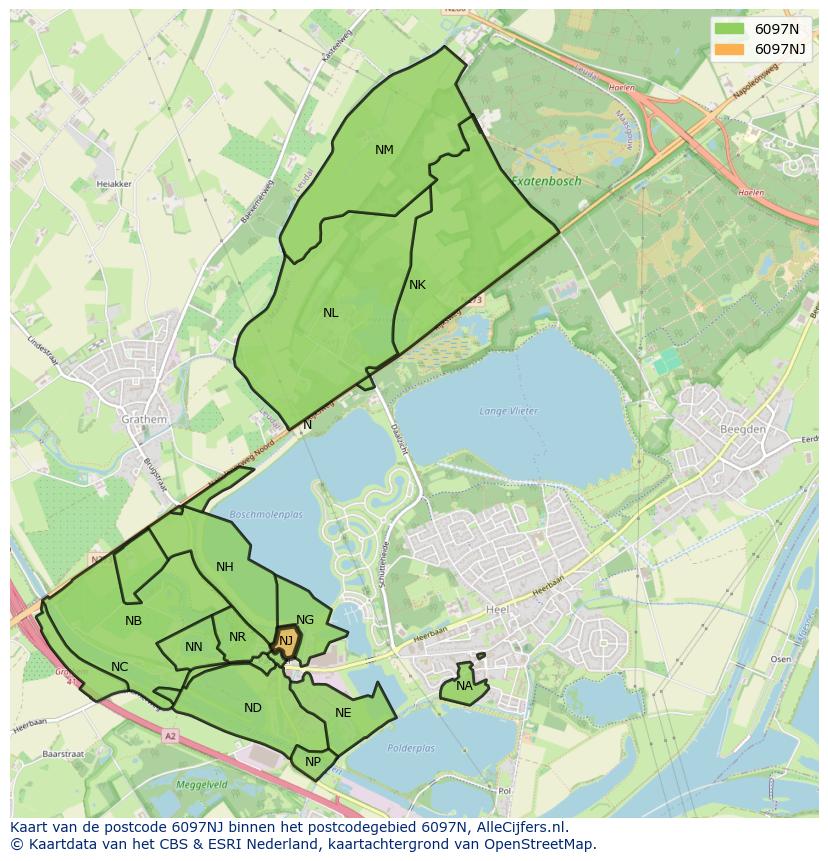 Afbeelding van het postcodegebied 6097 NJ op de kaart.