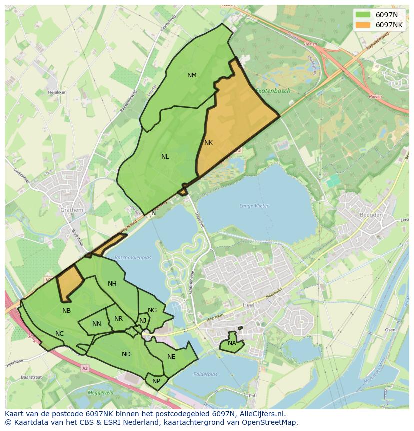 Afbeelding van het postcodegebied 6097 NK op de kaart.