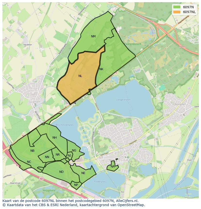 Afbeelding van het postcodegebied 6097 NL op de kaart.