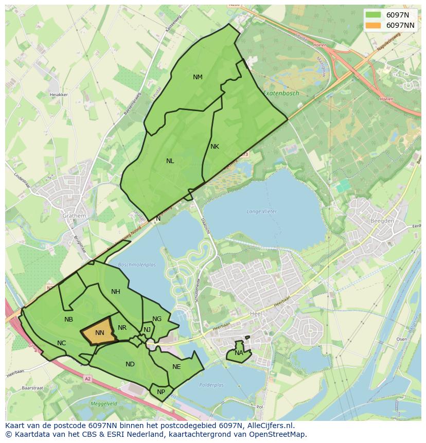 Afbeelding van het postcodegebied 6097 NN op de kaart.