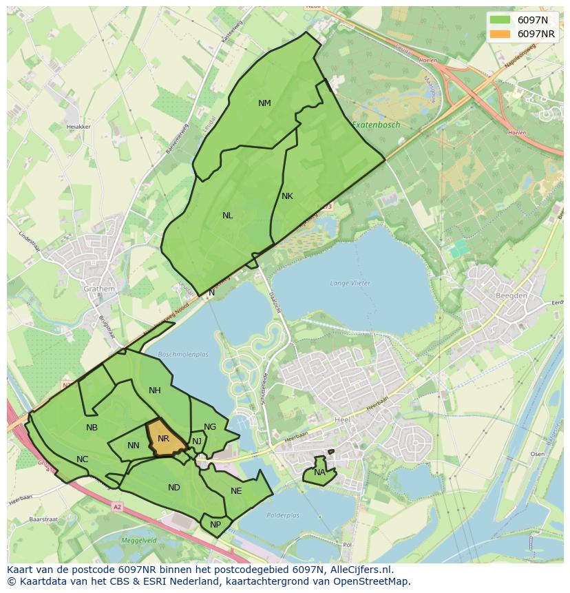 Afbeelding van het postcodegebied 6097 NR op de kaart.