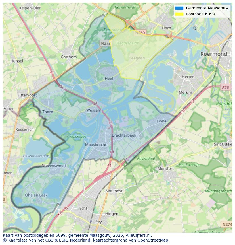 Afbeelding van het postcodegebied 6099 op de kaart.
