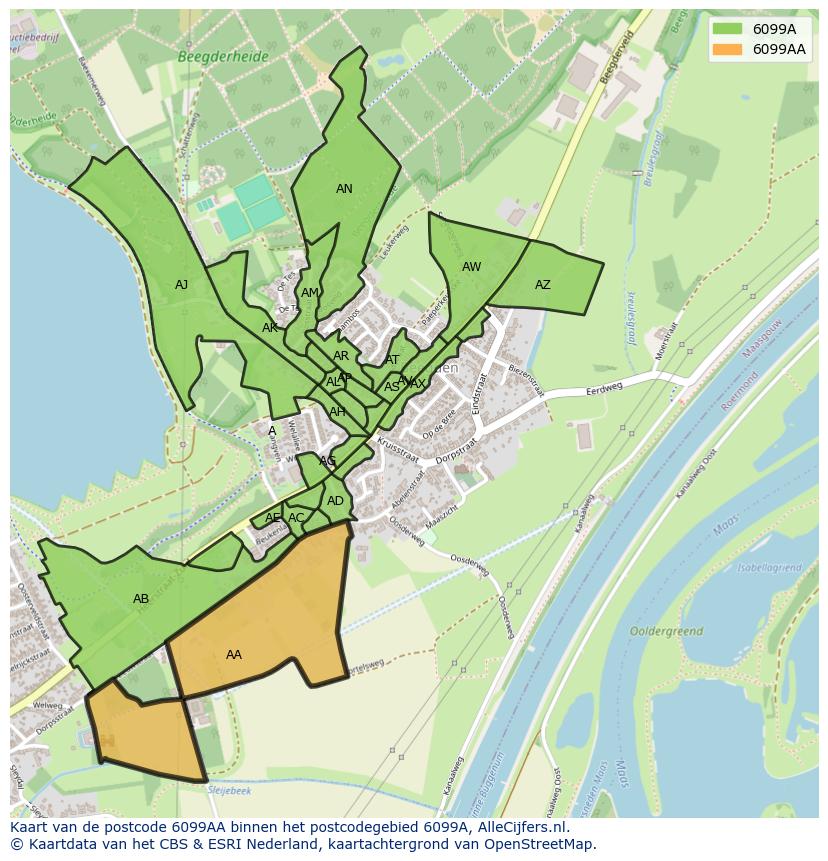 Afbeelding van het postcodegebied 6099 AA op de kaart.