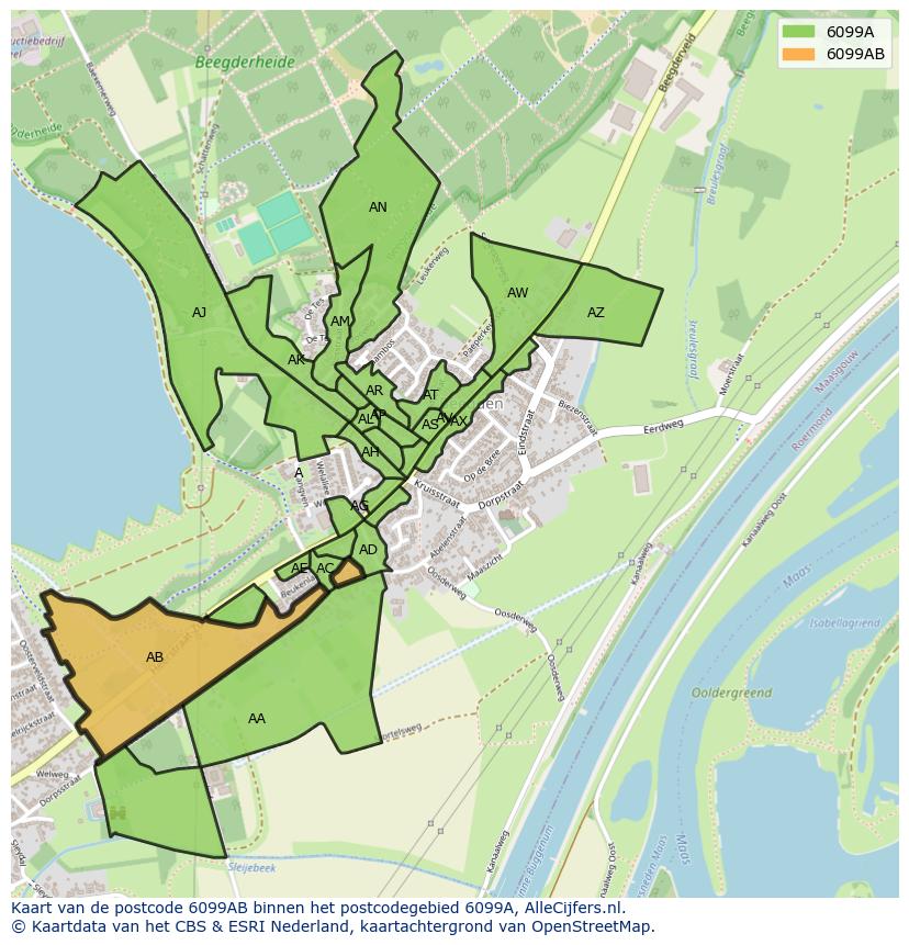 Afbeelding van het postcodegebied 6099 AB op de kaart.