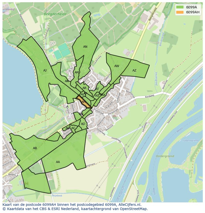 Afbeelding van het postcodegebied 6099 AH op de kaart.