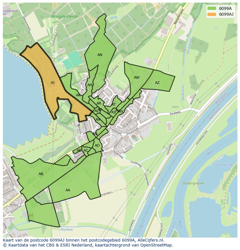 Afbeelding van het postcodegebied 6099 AJ op de kaart.