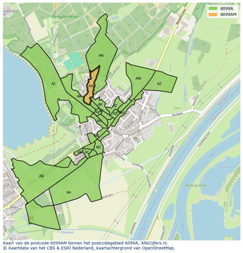 Afbeelding van het postcodegebied 6099 AM op de kaart.
