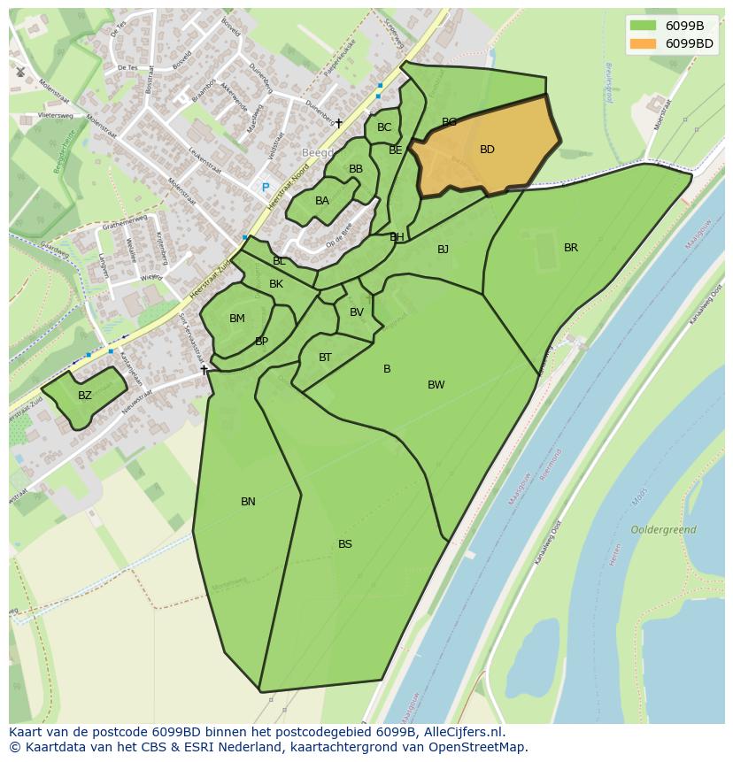 Afbeelding van het postcodegebied 6099 BD op de kaart.